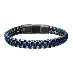 Stainless Steel with Wax Cord Chain Bracelet Blue