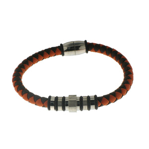 Herringbone Round Weave Bracelet in Orange/Brown