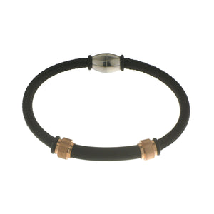 Herringbone Round Weave Bracelet in Black Stainless