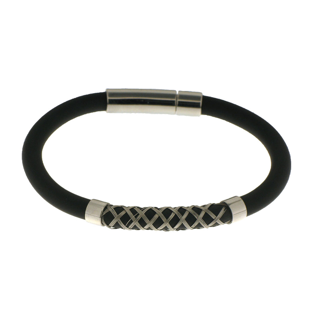Herringbone Round Weave Bracelet in Black Stainless Weave