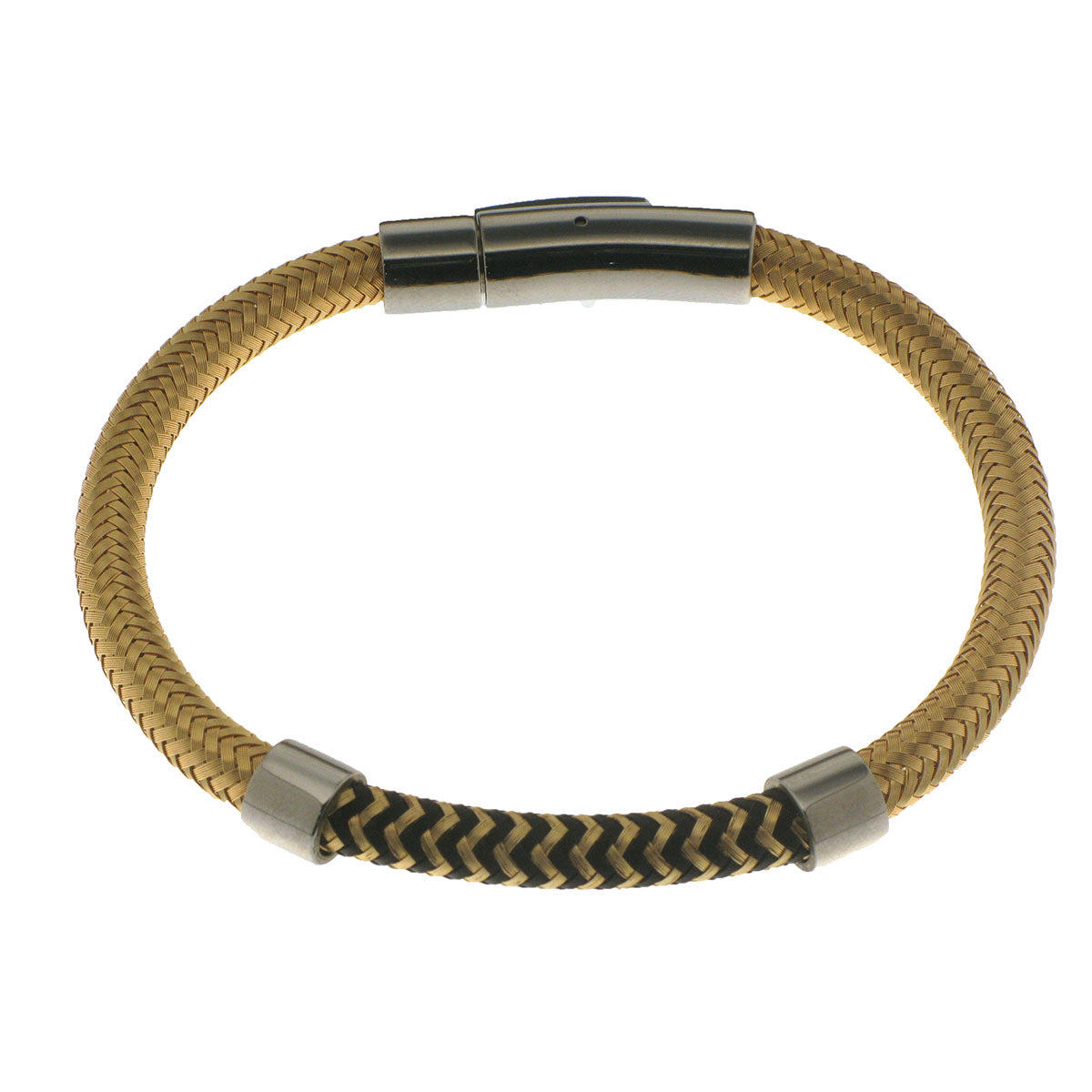 Herringbone Round Silicone Weave Bracelet in Gold/Black