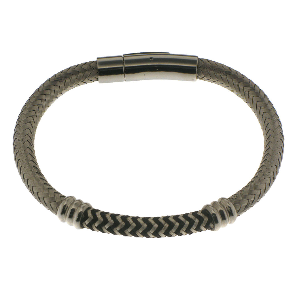 Herringbone Round Weave Bracelet in Silver/Black