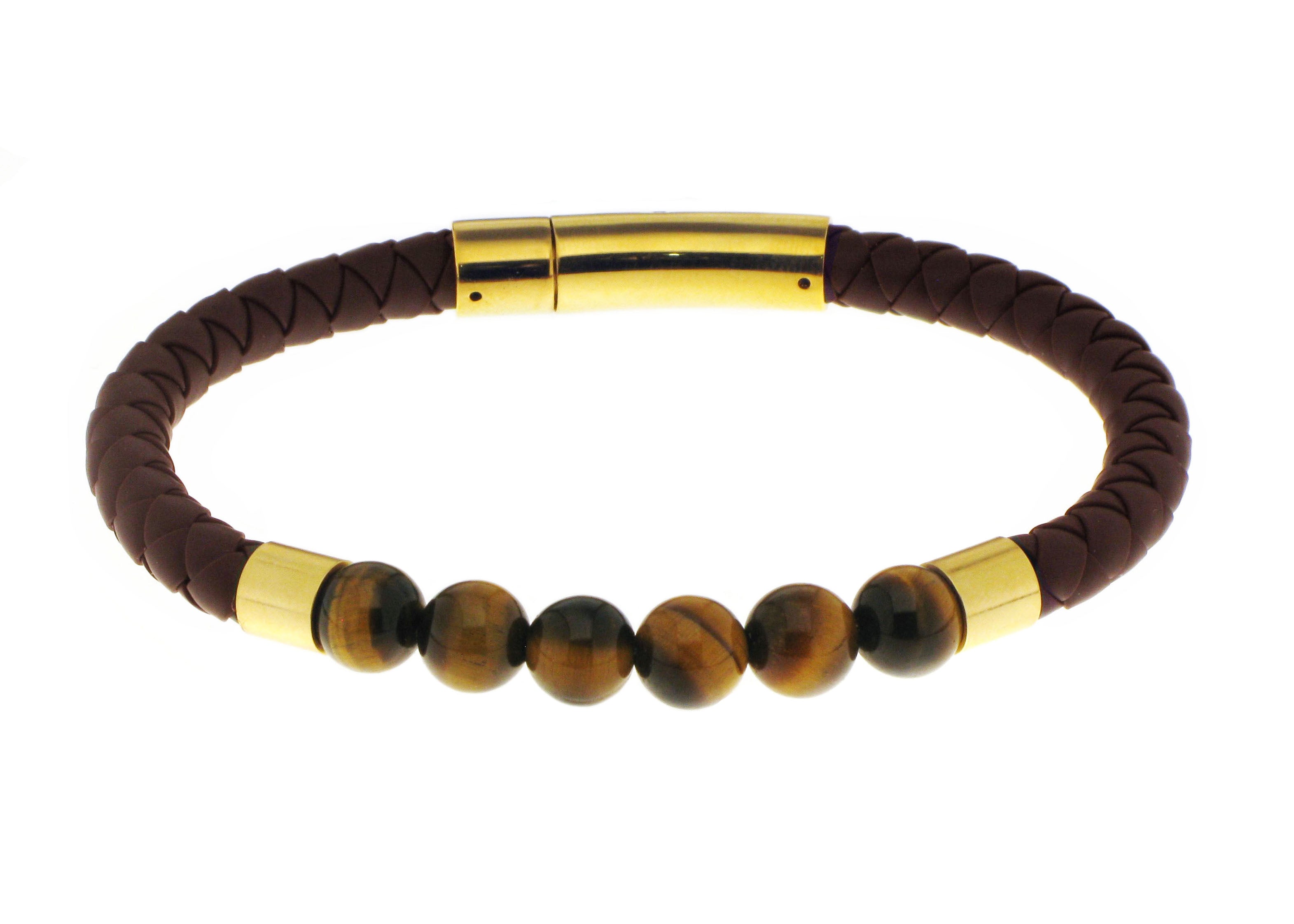 Tiger Eye Silicone Bracelet / Gold Accent