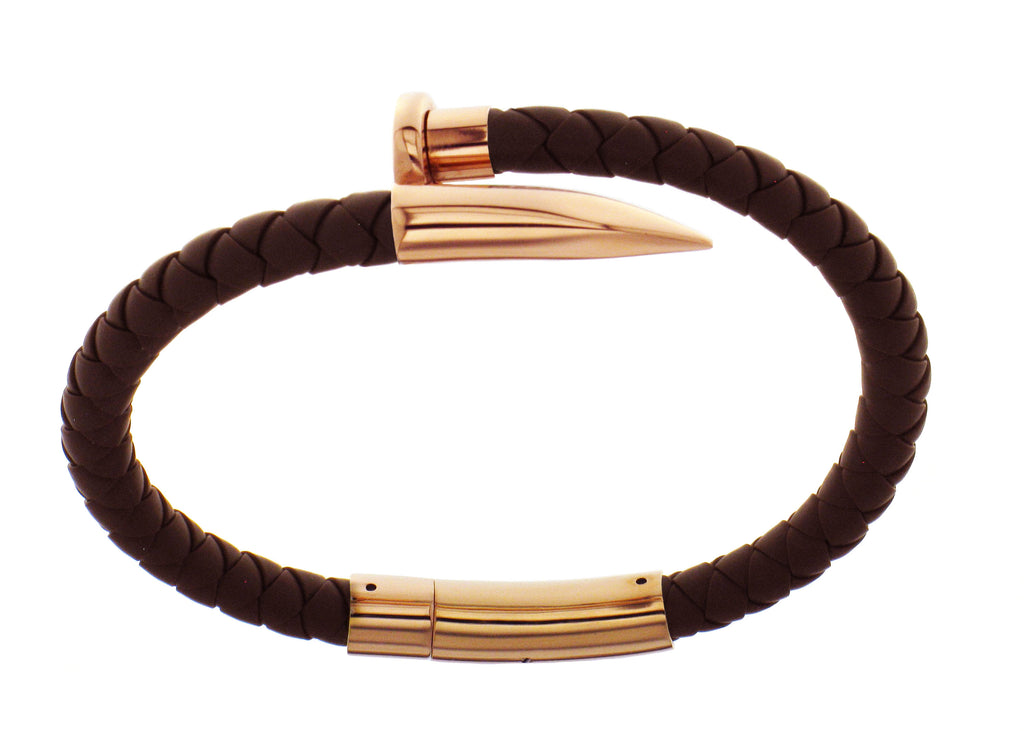 Nail Bracelet - Brown Silicone / Rose Gold Accent