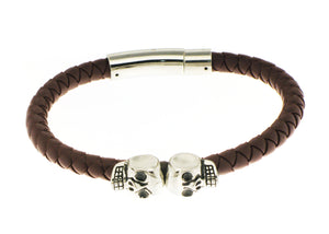 Double Skull - Brown Silicone / Silver Accent