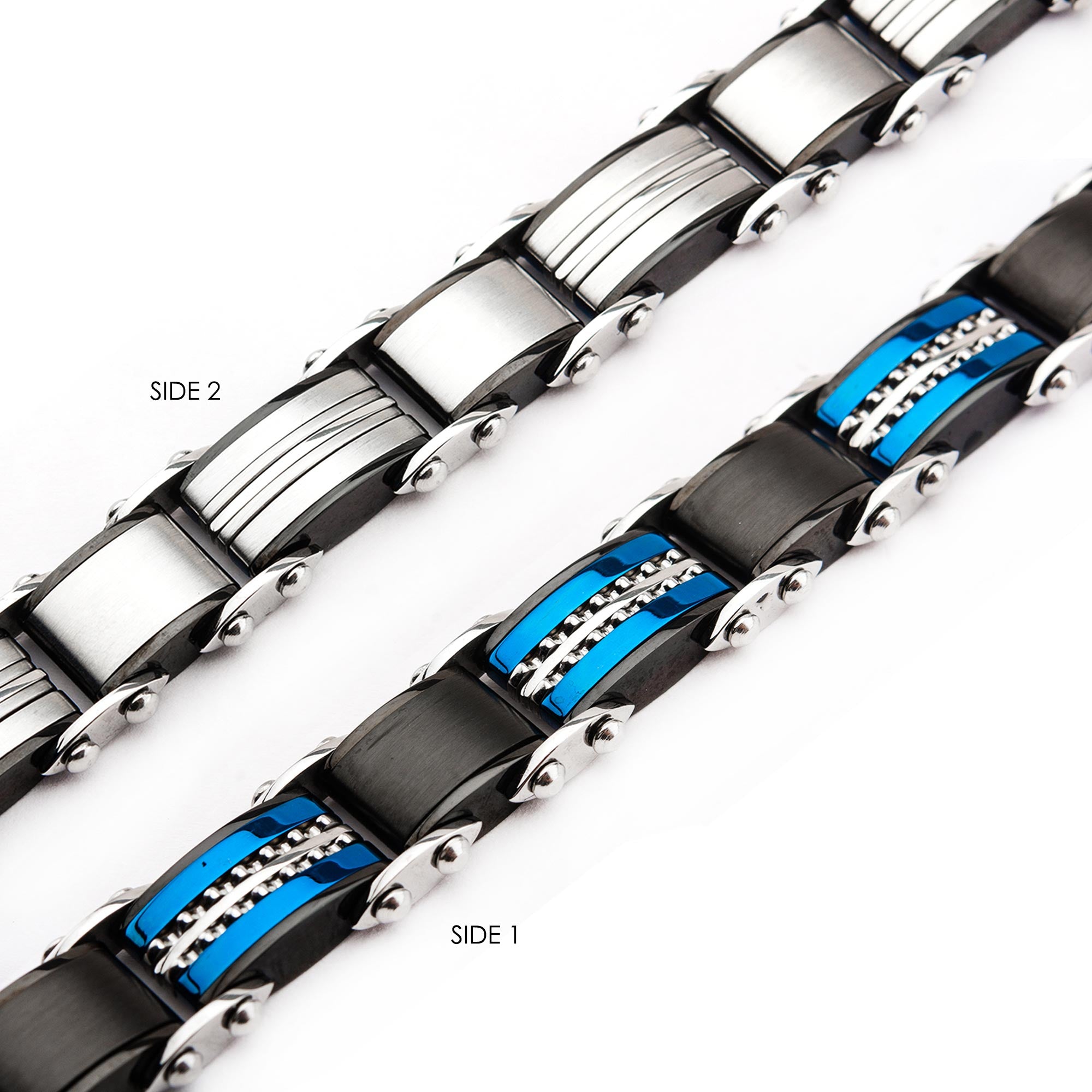Stainless Steel Black Plated Blue Plated Link Bracelet