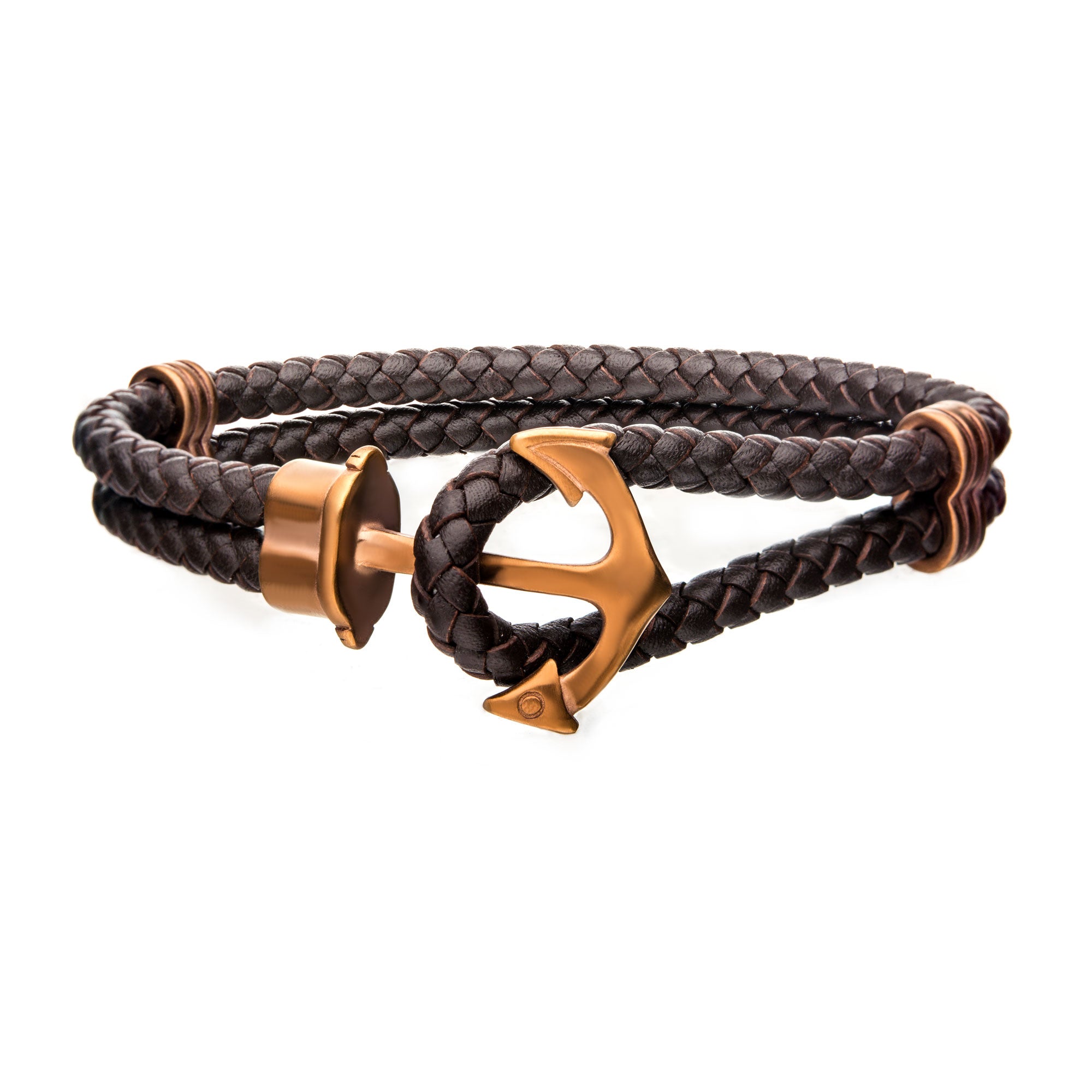 Brown Leather Anchor Bracelet Cappuccino Plated
