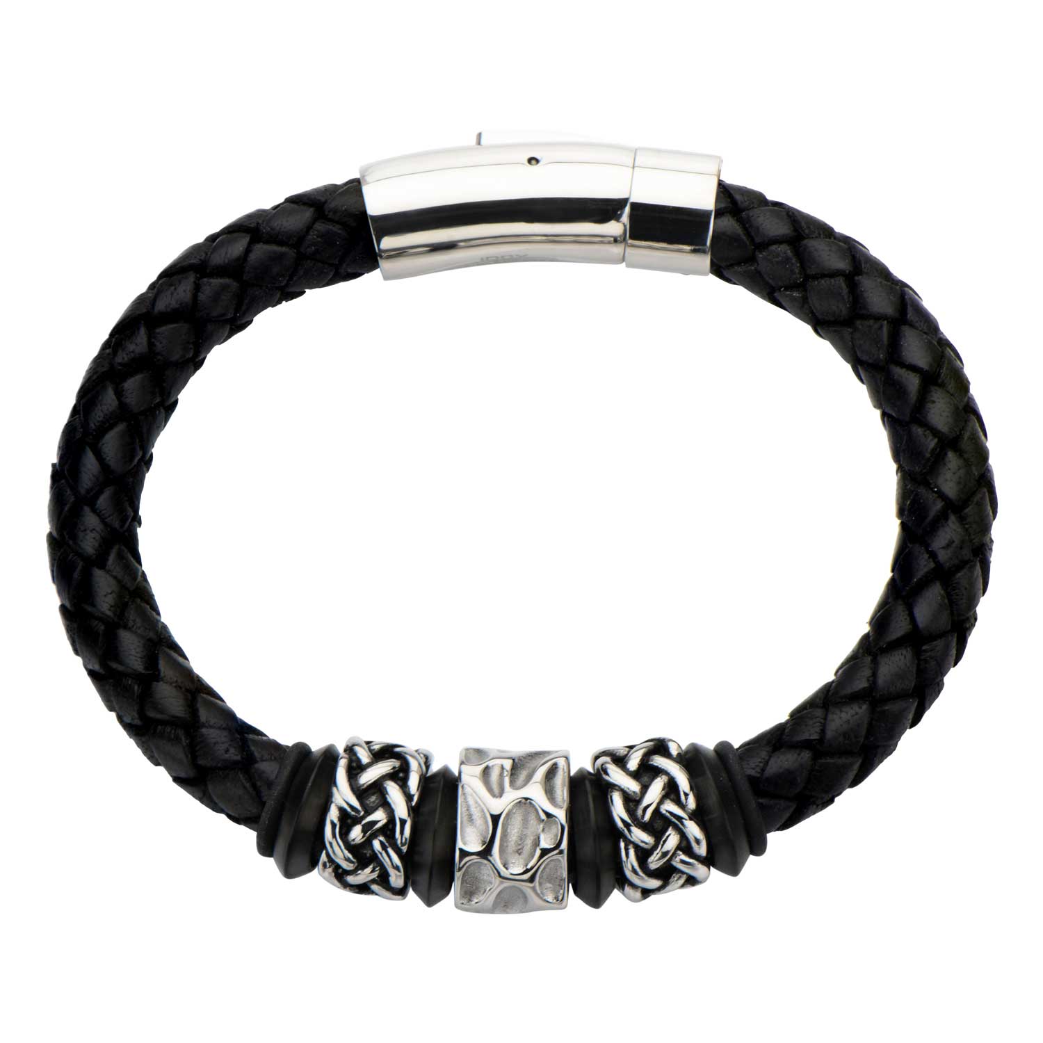 Celtic Knot Bead in Black Braided Leather Bracelet