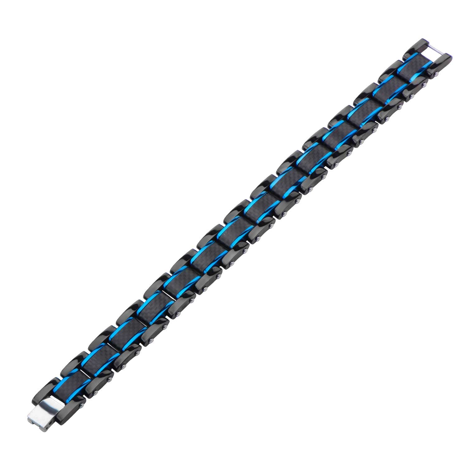 Stainless Steel Black Plated Blue Plated Carbon Fiber Link Bracelet