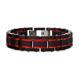 Dante - Black and Red Steel Matte  Carbon Fiber and Link Bracelet