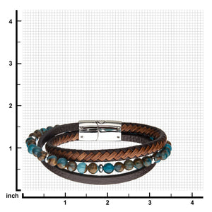 Chrysocolla Beads with Brown Leather Layered Bracelet