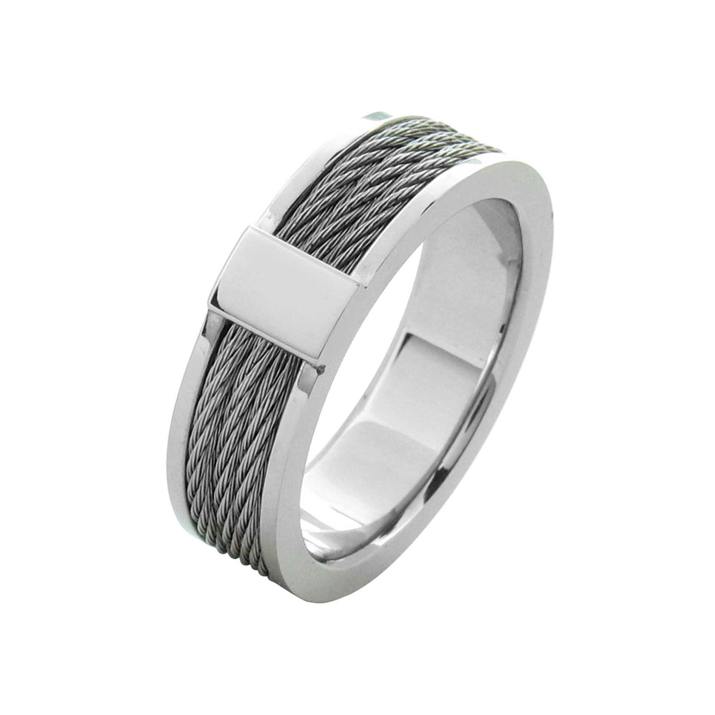 Steel Cable Inlayed Comfort Fit Ring