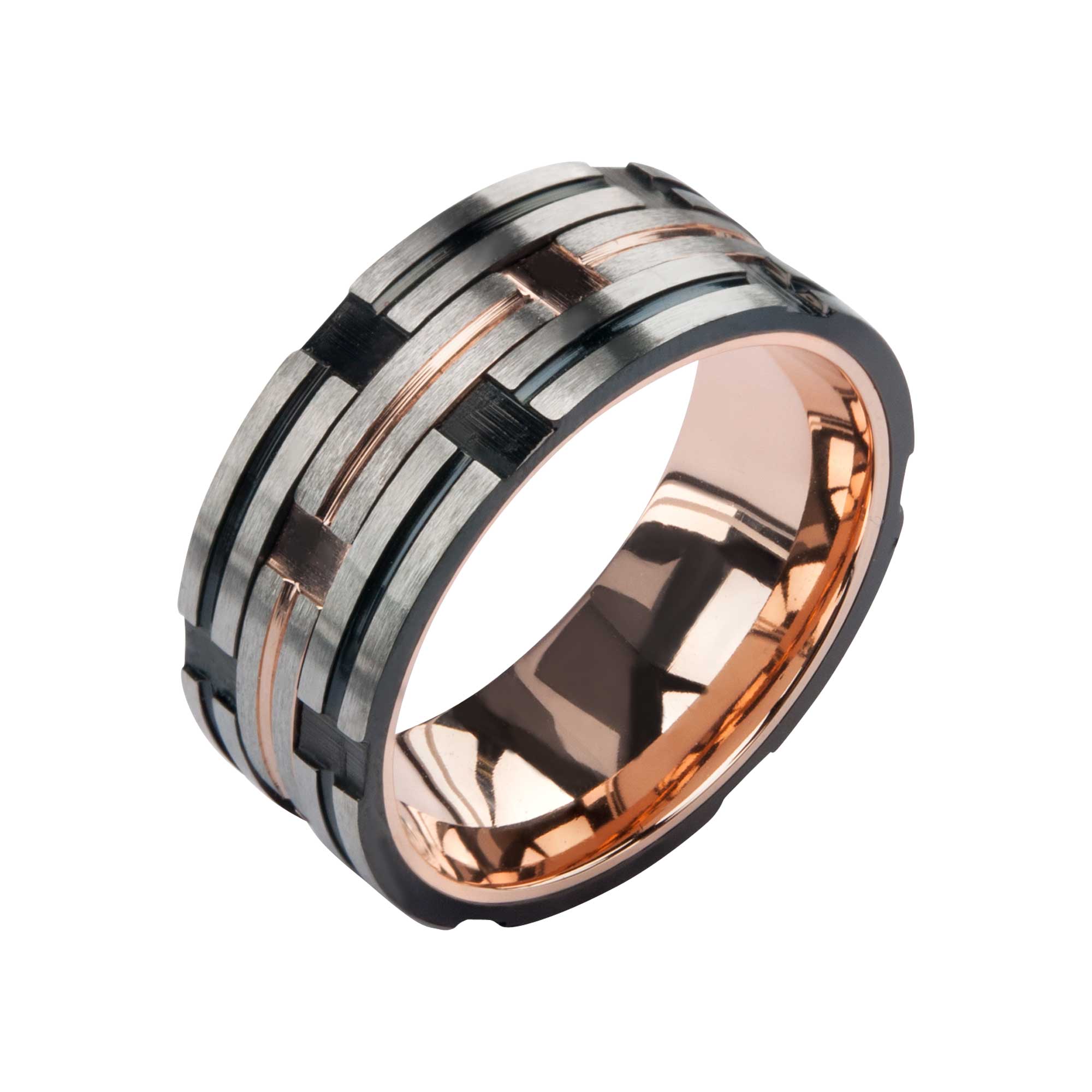 Black Track in Plated Rose Gold Ring