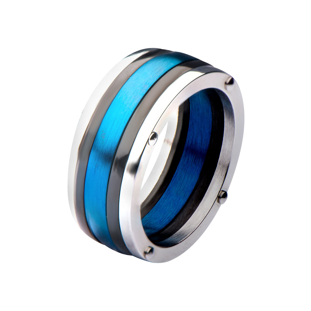 Steel, Black Plated & Blue Plated Polished Ring
