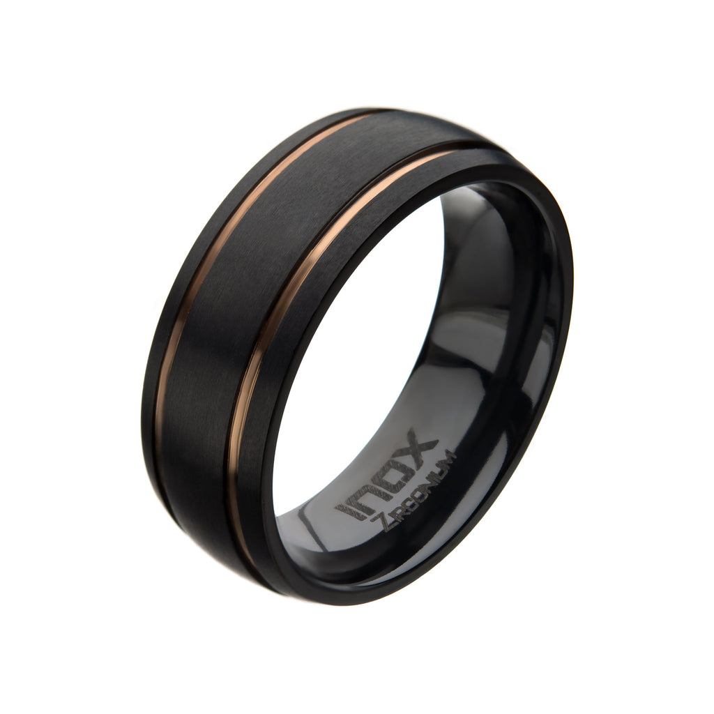 Black Zirconium with Rose Gold Plated Line Rings