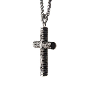 Black Oxidized Steel Rounded Cross Pendant with Steel Wheat Chain