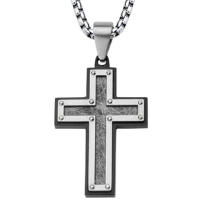 Textured Black Plated Cross Pendant with Chain