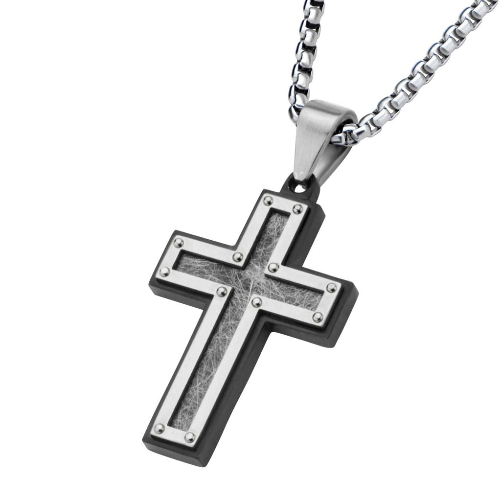 Textured Black Plated Cross Pendant with Chain