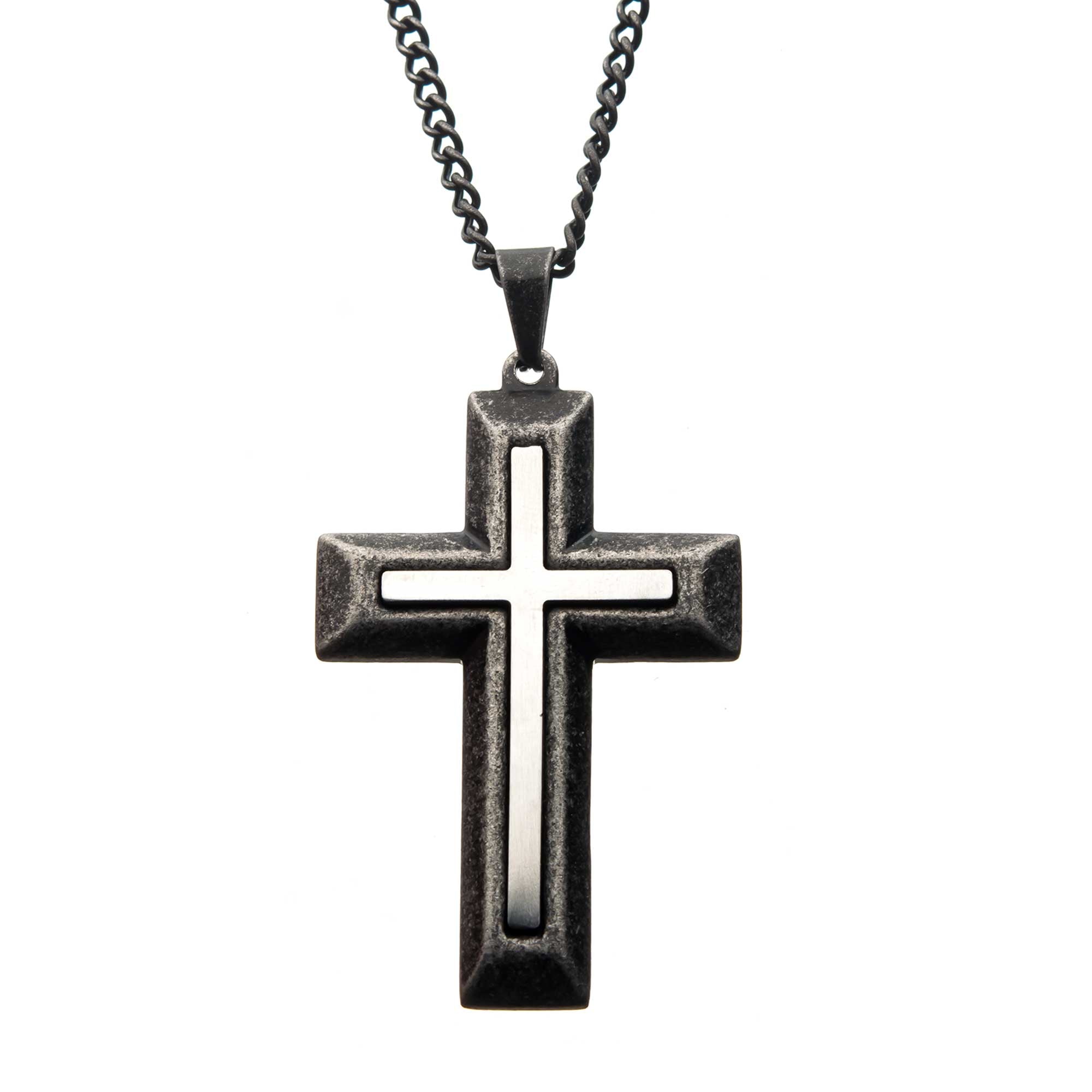 Antique Double-Layer Two Tone Cross Pendant with Chain