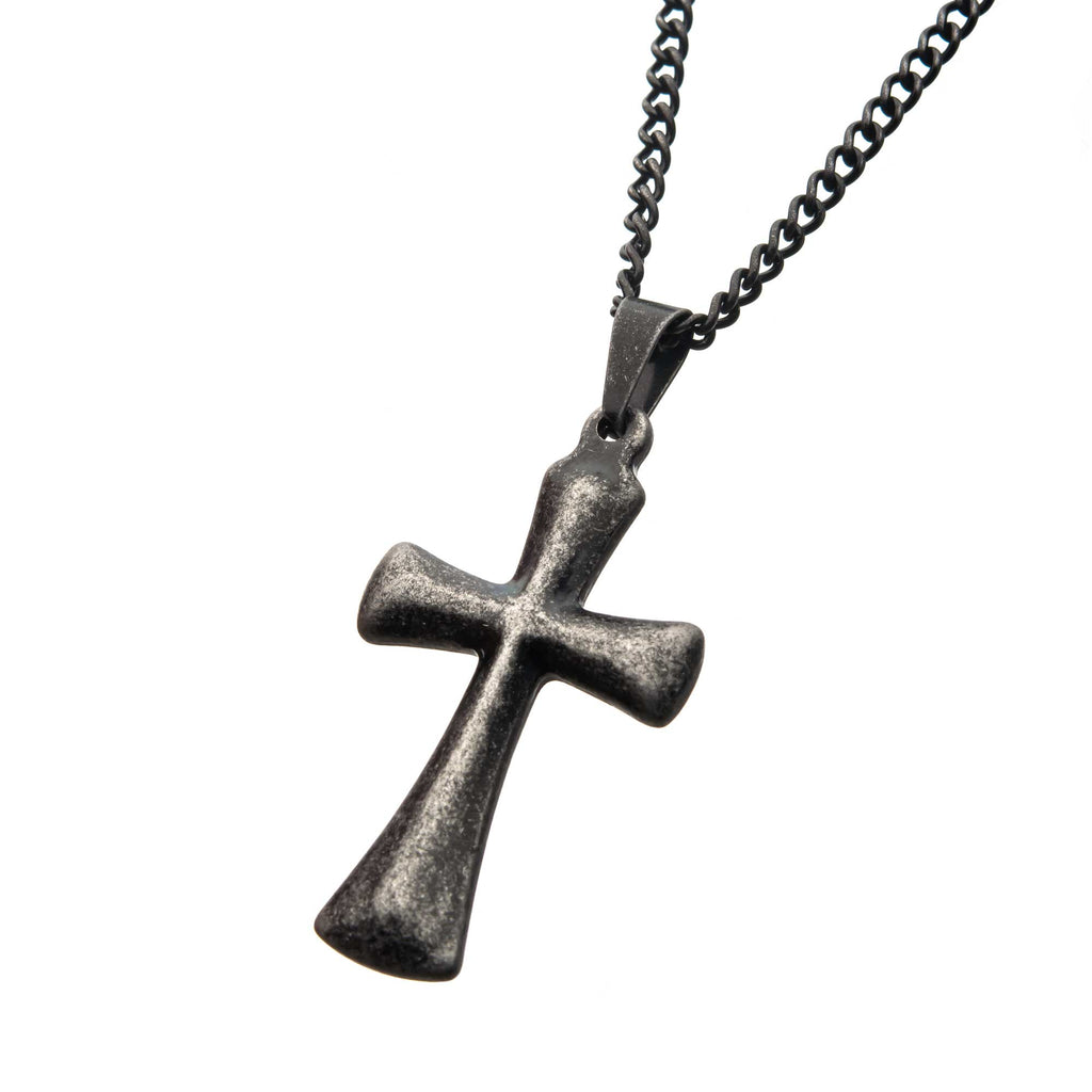 Stainless Steel Antique Cross Pendant with Curb Chain