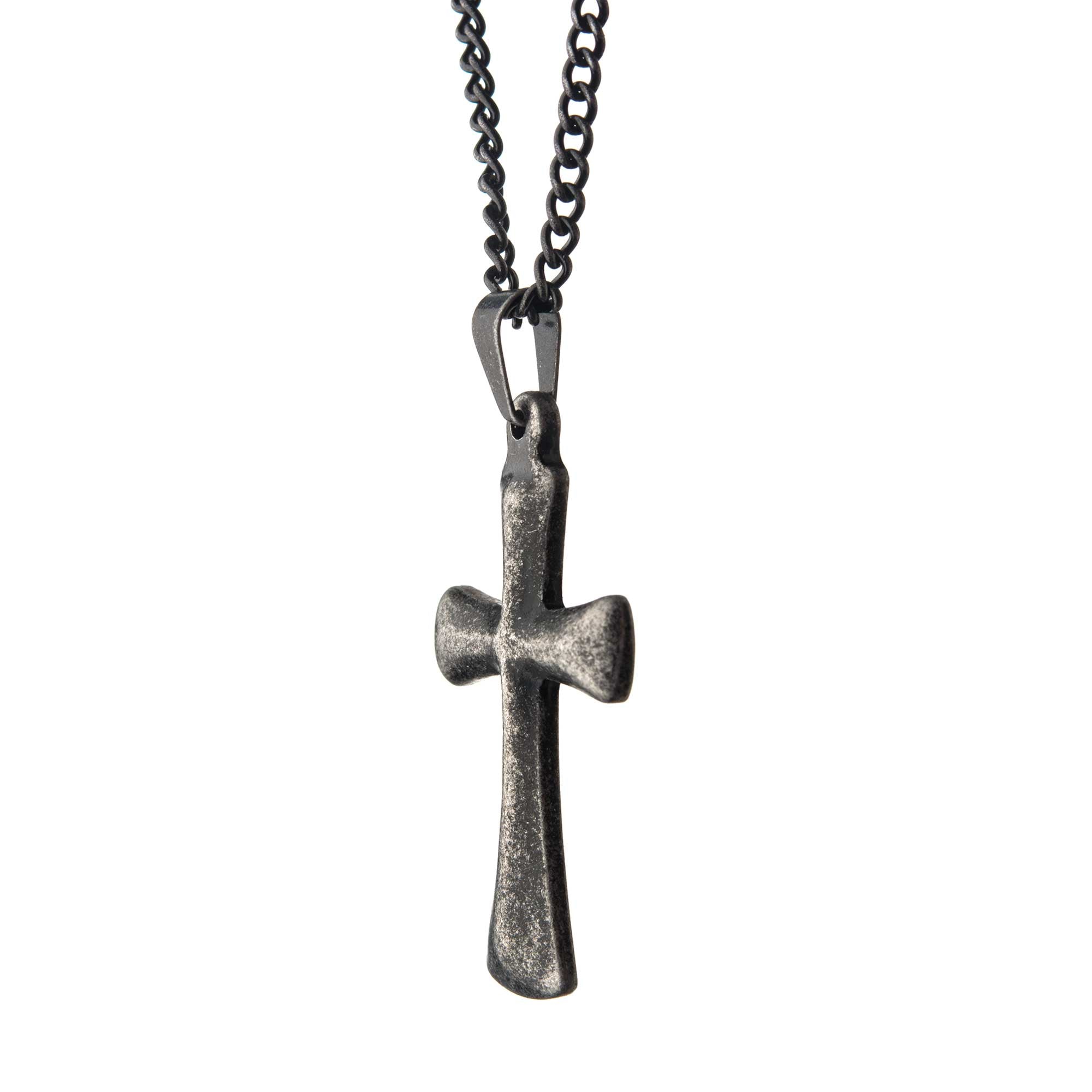 Stainless Steel Antique Cross Pendant with Curb Chain