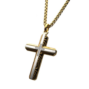 Stainless Steel & Gold Plated Damascus Cross Pendant with Chain